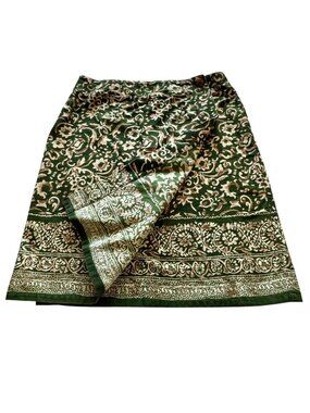 Sun River Wrap Skirt Size M Green Gold Cotton Batik Pattern Border Detail